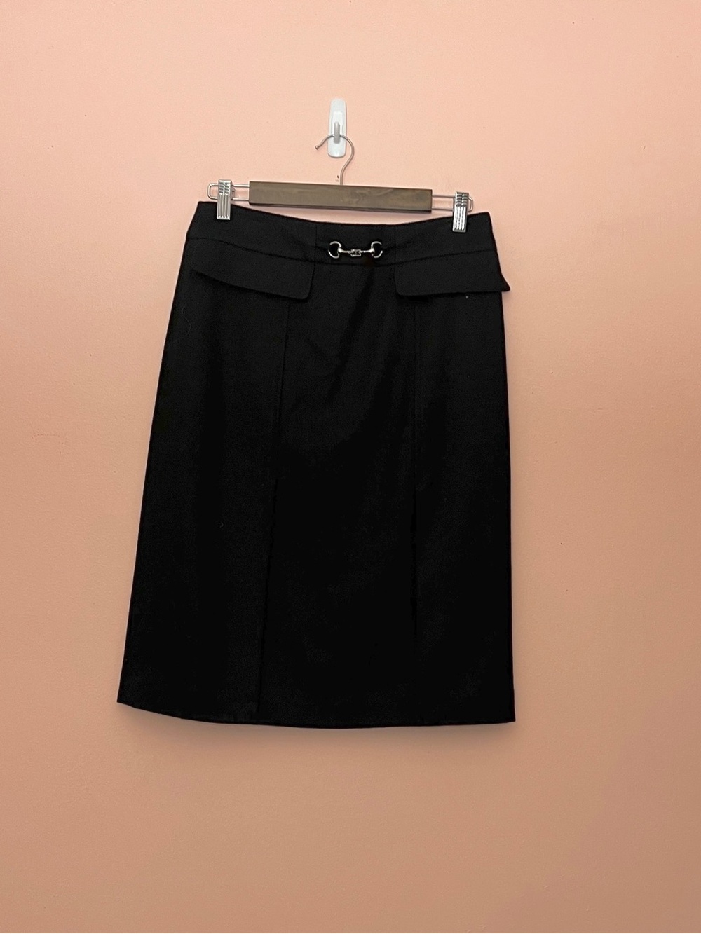 NWT Magaschoni Wool Blend Black Horse Bit Belt Pencil Skirt Size 6